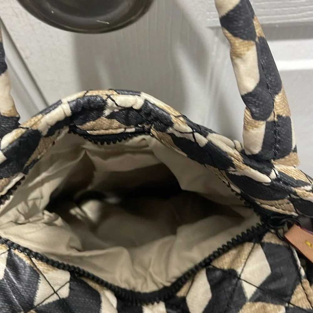 MZ Wallace tote.  Stylish Geometric Quilted Tote Bag - Black, Cream, Tan - Picture 5 of 7